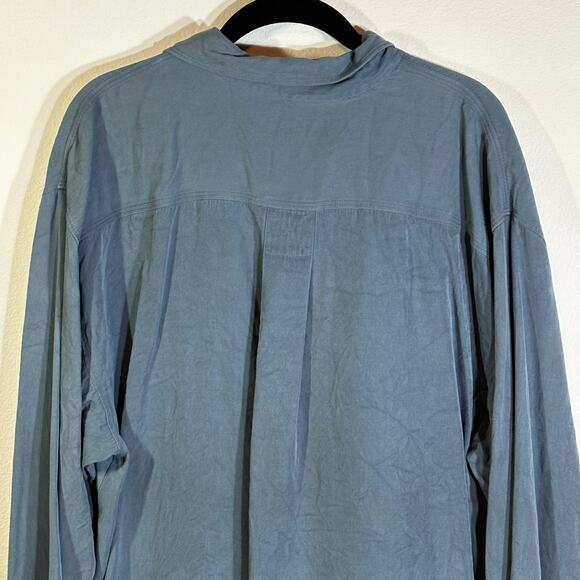 TOMMY BAHAMA Long Sleeve Silk Blend Button Front Shirt Blue SZ LARGE L - Picture 3 of 5